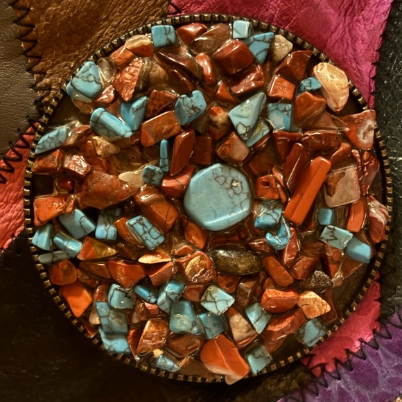 TURQUOISE CHIPS BELT BUCKLE Stunning BOHO Western Browns/Rust/Turquoise FALL - Picture 5 of 7